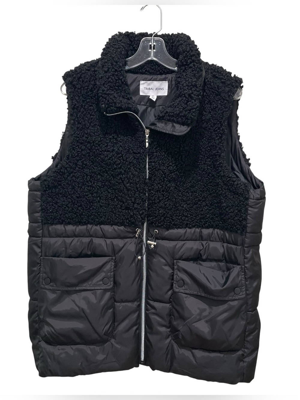 Tribal Jeans Breckenridge Sherpa Puffer Vest Black Womens Size Large Zip Up